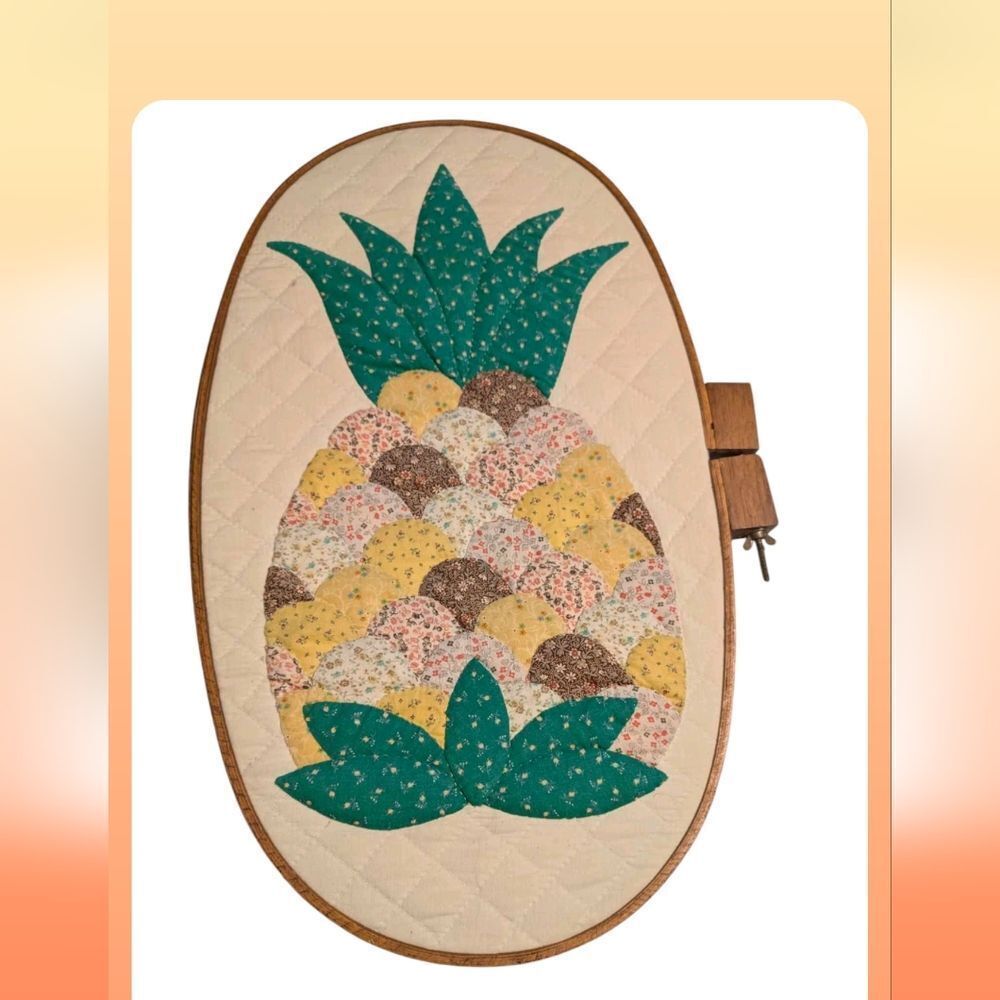 Vintage Quilted Patchwork Calico Pineapple Wall Hanging